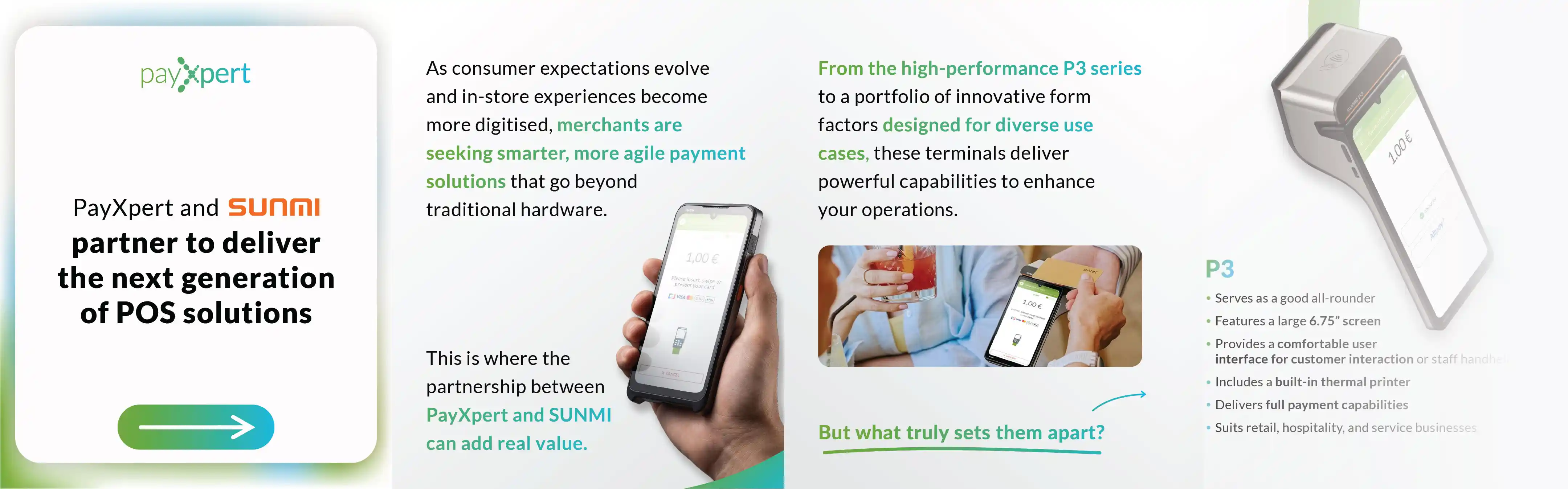 Wide PayXpert × SUNMI partnership banner introducing the next generation of POS terminals